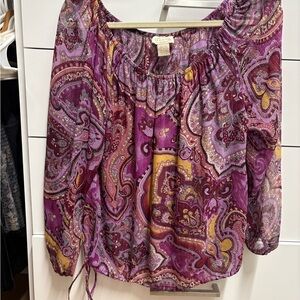 Elegant Paisley Print Blouse in Purple and Pink